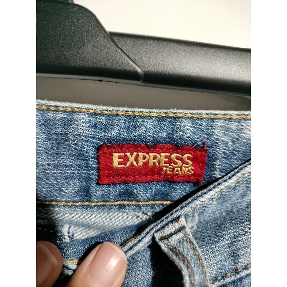 Express Stella Boot leg Jeans destructed and destroyed 8" rise woman size 8 - Picture 2 of 5